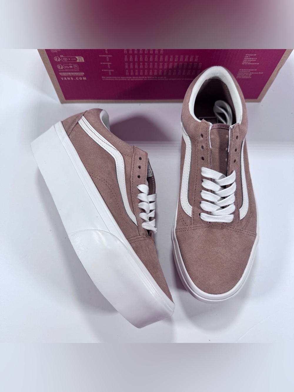 Vans Old Skool Stackform Platform Soft Suede Burro True White Sneakers Women 8.5